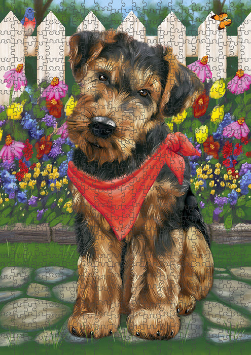 Spring Floral Airedale Terrier Dog Puzzle with Photo Tin PUZL52962