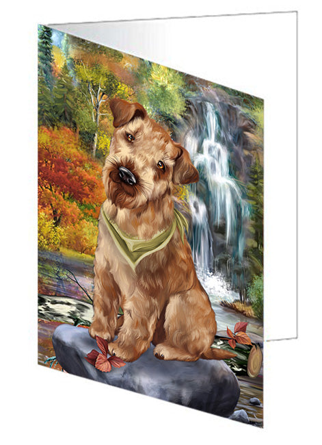 Scenic Waterfall Airedale Terrier Dog Handmade Artwork Assorted Pets Greeting Cards and Note Cards with Envelopes for All Occasions and Holiday Seasons GCD54458