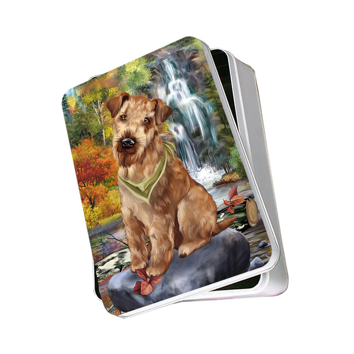 Scenic Waterfall Airedale Terrier Dog Photo Storage Tin PITN50143