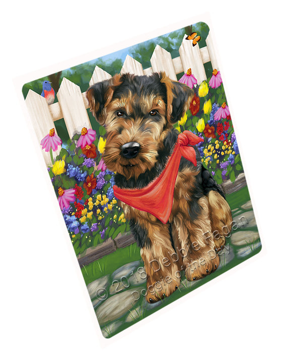 Spring Dog House Airedale Terriers Dog Tempered Cutting Board C53121