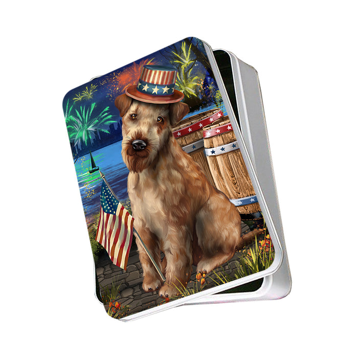4th of July Independence Day Fireworks Airedale Terrier Dog at the Lake Photo Storage Tin PITN50904