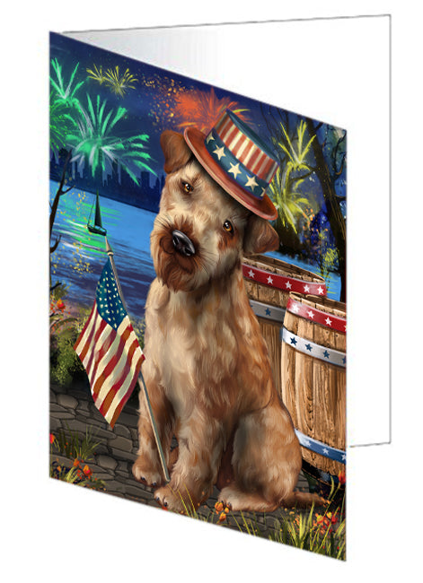 4th of July Independence Day Fireworks Airedale Terrier Dog at the Lake Handmade Artwork Assorted Pets Greeting Cards and Note Cards with Envelopes for All Occasions and Holiday Seasons GCD56741