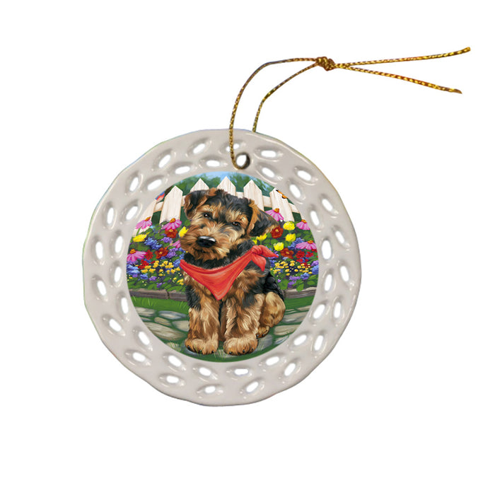 Spring Floral Airedale Terrier Dog Ceramic Doily Ornament DPOR49752
