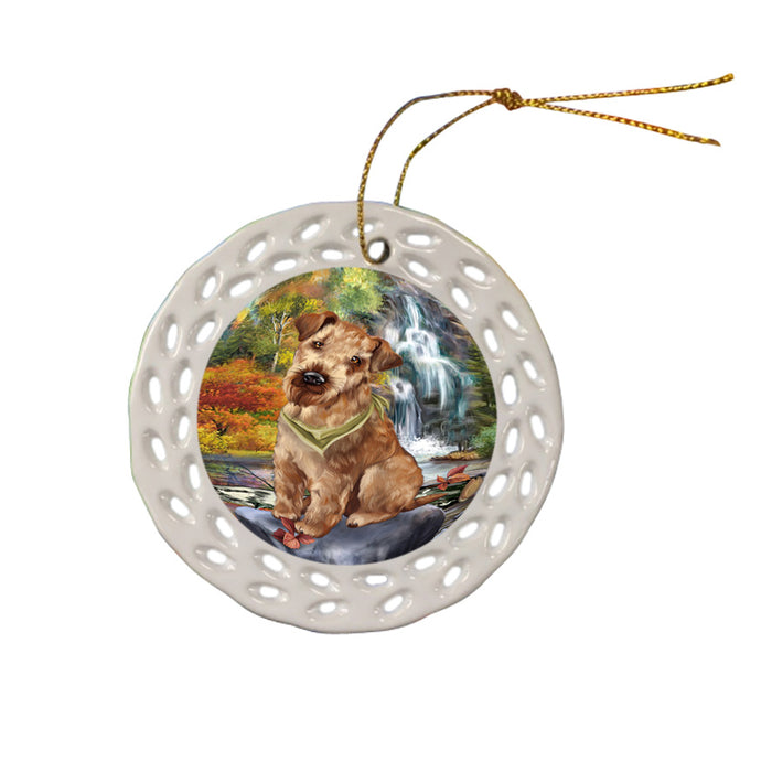 Scenic Waterfall Airedale Terrier Dog Ceramic Doily Ornament DPOR50143