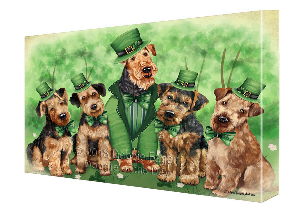 St. Patricks Day Irish Family Portrait Airedale Terriers Dog Canvas Wall Art CVS50637