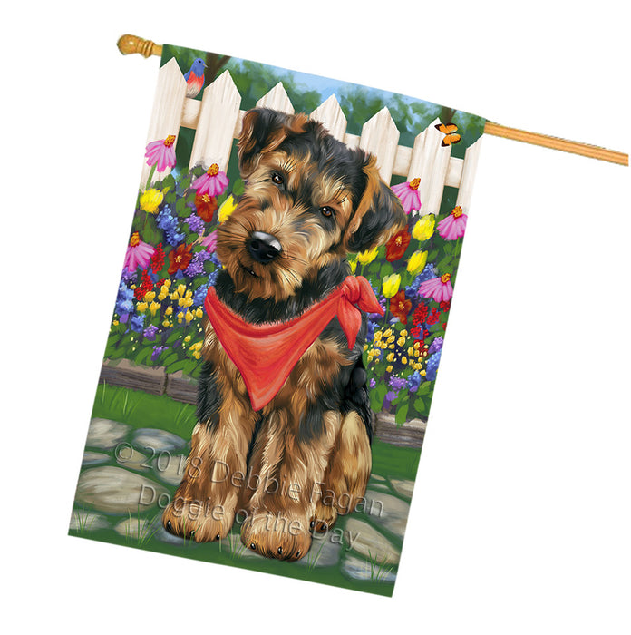 Spring Floral Airedale Terrier Dog House Flag FLG49717