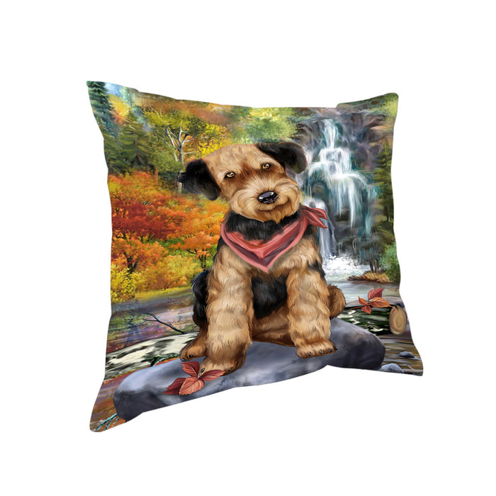 Scenic Waterfall Airedale Terrier Dog Pillow PIL56640