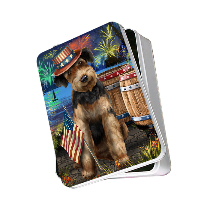 4th of July Independence Day Fireworks Airedale Terrier Dog at the Lake Photo Storage Tin PITN50905