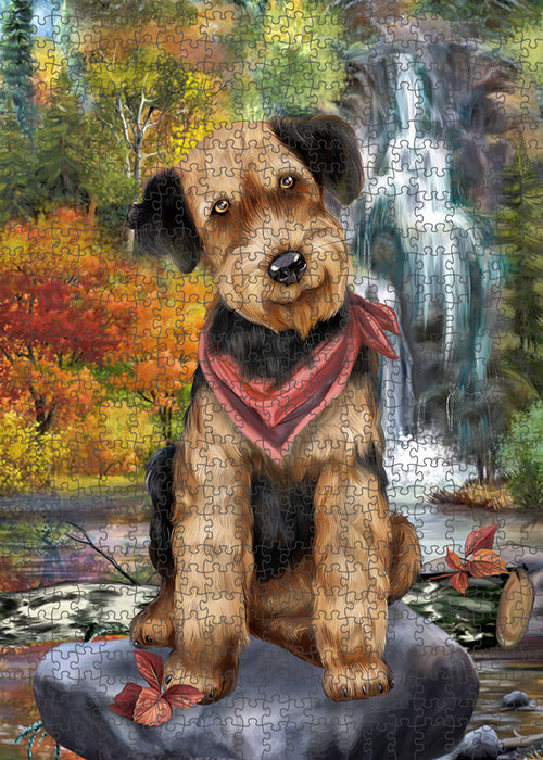 Scenic Waterfall Airedale Terrier Dog Puzzle with Photo Tin PUZL54294