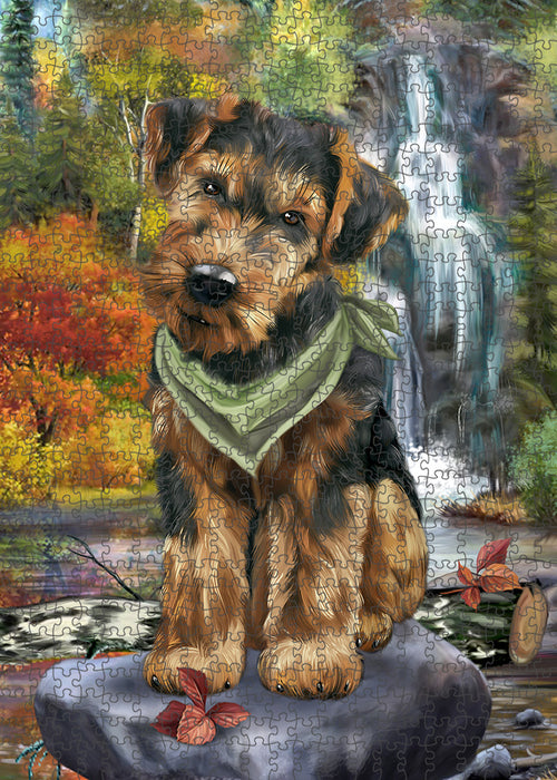 Scenic Waterfall Airedale Terrier Dog Puzzle with Photo Tin PUZL54297