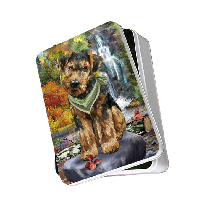 Scenic Waterfall Airedale Terrier Dog Photo Storage Tin PITN50145