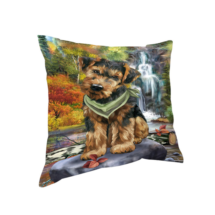 Scenic Waterfall Airedale Terrier Dog Pillow PIL56644