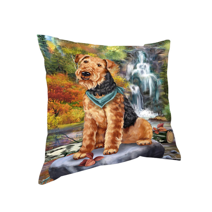 Scenic Waterfall Airedale Terrier Dog Pillow PIL56648