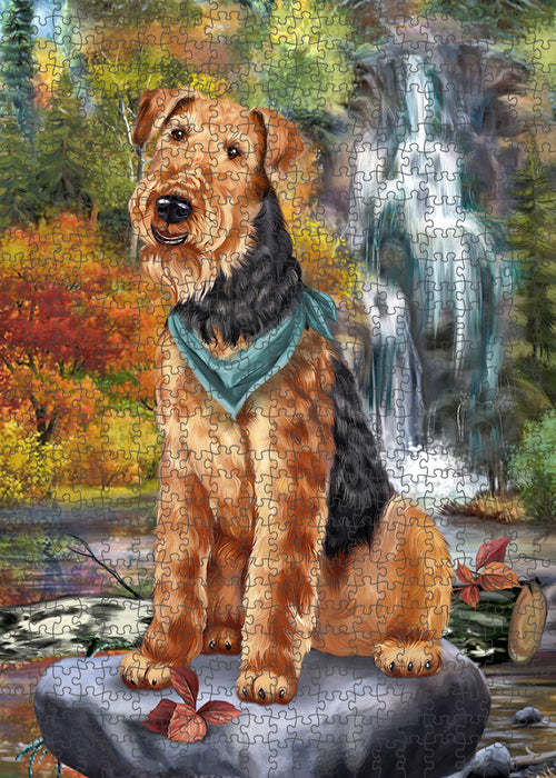 Scenic Waterfall Airedale Terrier Dog Puzzle with Photo Tin PUZL54300