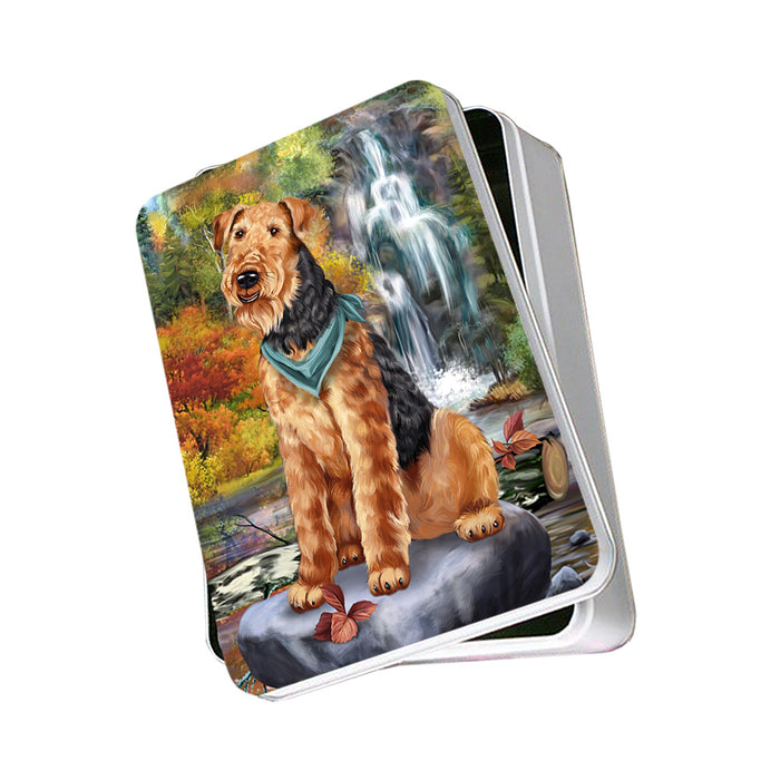 Scenic Waterfall Airedale Terrier Dog Photo Storage Tin PITN50146