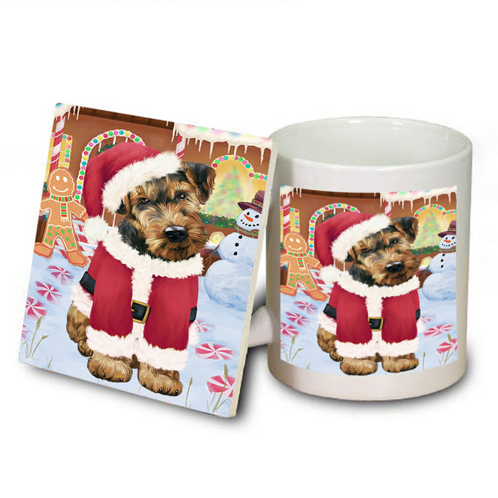 Christmas Gingerbread House Candyfest Airedale Terrier Dog Mug and Coaster Set MUC56113