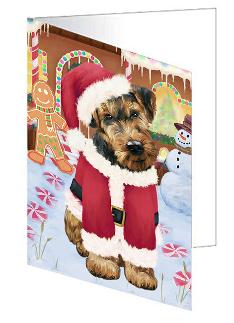 Christmas Gingerbread House Candyfest Airedale Terrier Dog Handmade Artwork Assorted Pets Greeting Cards and Note Cards with Envelopes for All Occasions and Holiday Seasons GCD72878
