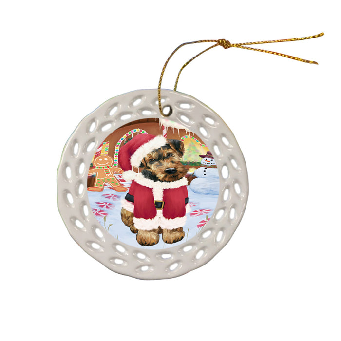 Christmas Gingerbread House Candyfest Airedale Terrier Dog Ceramic Doily Ornament DPOR56477