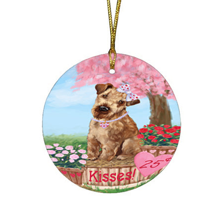 Rosie 25 Cent Kisses Airedale Terrier Dog Round Flat Christmas Ornament RFPOR56111