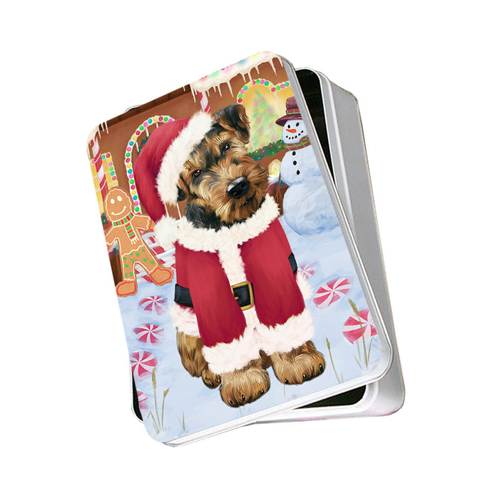 Christmas Gingerbread House Candyfest Airedale Terrier Dog Photo Storage Tin PITN56040