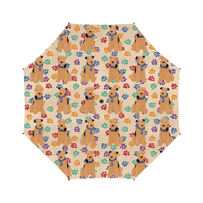 Rainbow Paw Print Airedale Dogs Blue Semi-Automatic Foldable Umbrella