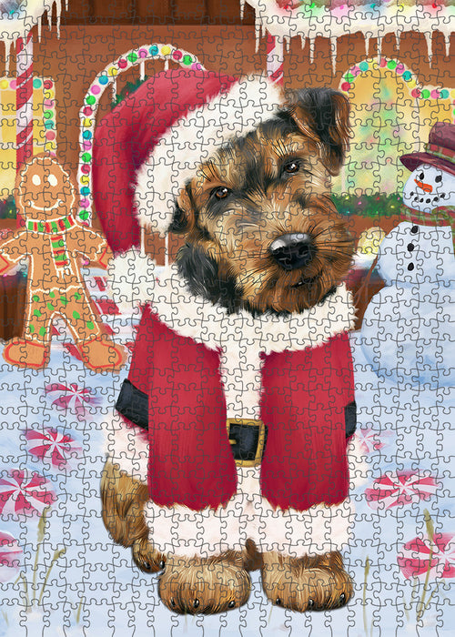 Christmas Gingerbread House Candyfest Airedale Terrier Dog Puzzle with Photo Tin PUZL92684