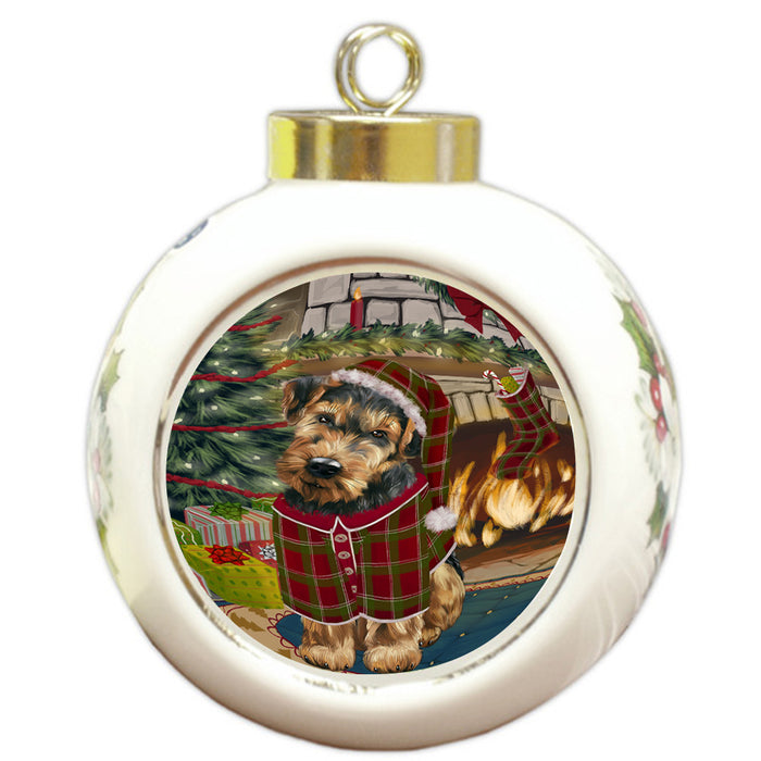 The Stocking was Hung Airedale Terrier Dog Round Ball Christmas Ornament RBPOR55504