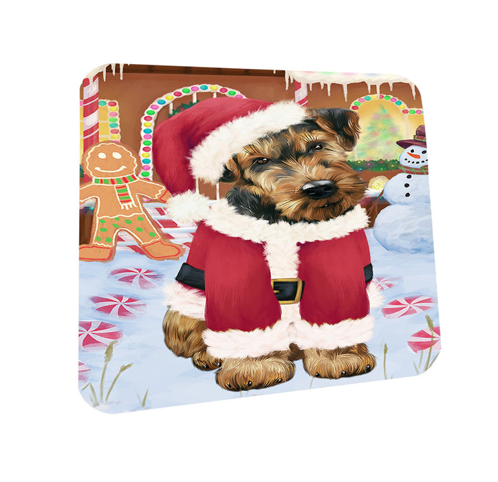 Christmas Gingerbread House Candyfest Airedale Terrier Dog Coasters Set of 4 CST56079