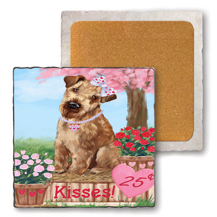 Rosie 25 Cent Kisses Airedale Terrier Dog Set of 4 Natural Stone Marble Tile Coasters MCST50755