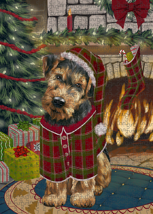 The Stocking was Hung Airedale Terrier Dog Puzzle with Photo Tin PUZL88796