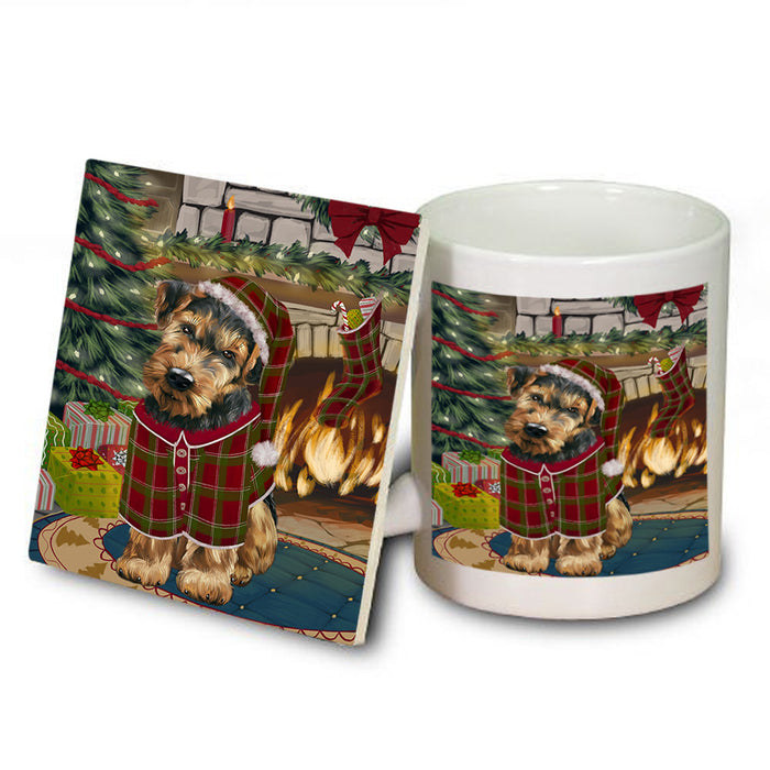 The Stocking was Hung Airedale Terrier Dog Mug and Coaster Set MUC55140