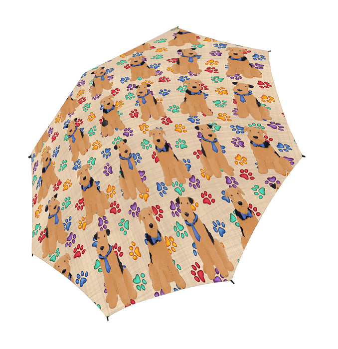 Rainbow Paw Print Airedale Dogs Blue Semi-Automatic Foldable Umbrella