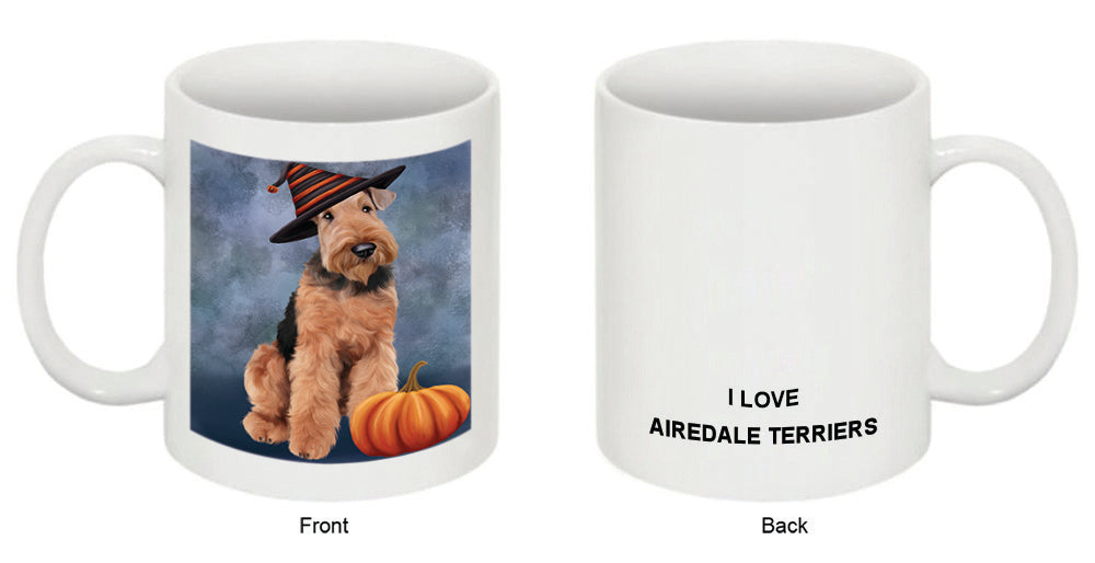 Happy Halloween Airedale Terrier Dog Wearing Witch Hat with Pumpkin Coffee Mug MUG50326