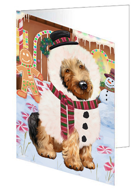 Christmas Gingerbread House Candyfest Airedale Terrier Dog Handmade Artwork Assorted Pets Greeting Cards and Note Cards with Envelopes for All Occasions and Holiday Seasons GCD72881