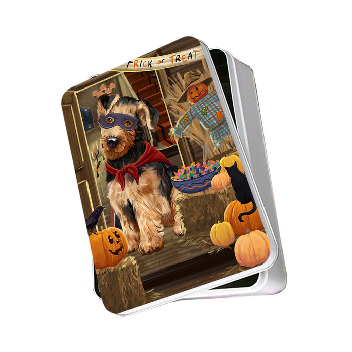 Enter at Own Risk Trick or Treat Halloween Airedale Terrier Dog Photo Storage Tin PITN52925