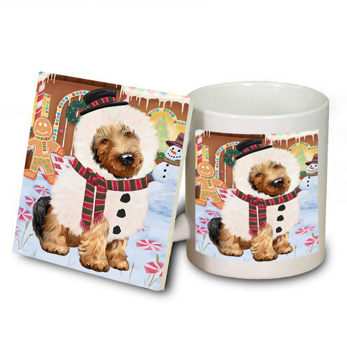 Christmas Gingerbread House Candyfest Airedale Terrier Dog Mug and Coaster Set MUC56114
