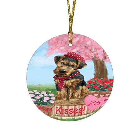 Rosie 25 Cent Kisses Airedale Terrier Dog Round Flat Christmas Ornament RFPOR56112