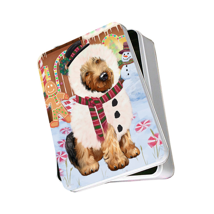 Christmas Gingerbread House Candyfest Airedale Terrier Dog Photo Storage Tin PITN56041