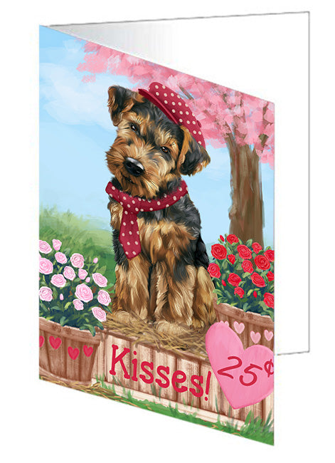 Rosie 25 Cent Kisses Airedale Terrier Dog Handmade Artwork Assorted Pets Greeting Cards and Note Cards with Envelopes for All Occasions and Holiday Seasons GCD71783