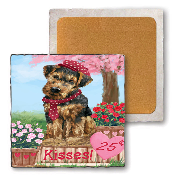 Rosie 25 Cent Kisses Airedale Terrier Dog Set of 4 Natural Stone Marble Tile Coasters MCST50756