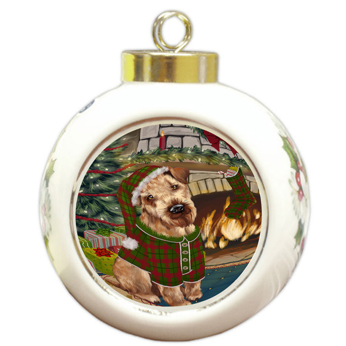 The Stocking was Hung Airedale Terrier Dog Round Ball Christmas Ornament RBPOR55505