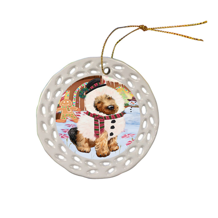 Christmas Gingerbread House Candyfest Airedale Terrier Dog Ceramic Doily Ornament DPOR56478