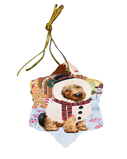 Christmas Gingerbread House Candyfest Airedale Terrier Dog Star Porcelain Ornament SPOR56478