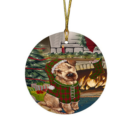 The Stocking was Hung Airedale Terrier Dog Round Flat Christmas Ornament RFPOR55505
