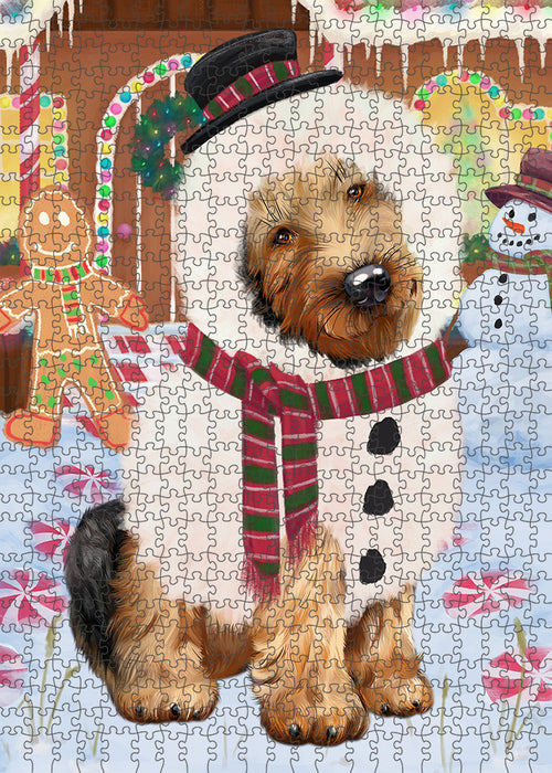 Christmas Gingerbread House Candyfest Airedale Terrier Dog Puzzle with Photo Tin PUZL92688