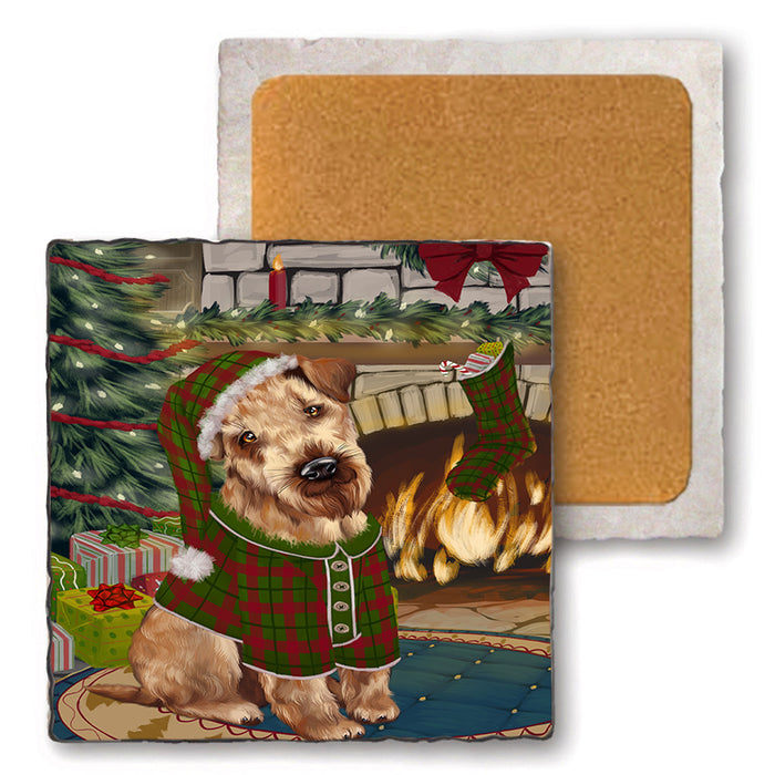 The Stocking was Hung Airedale Terrier Dog Set of 4 Natural Stone Marble Tile Coasters MCST50149
