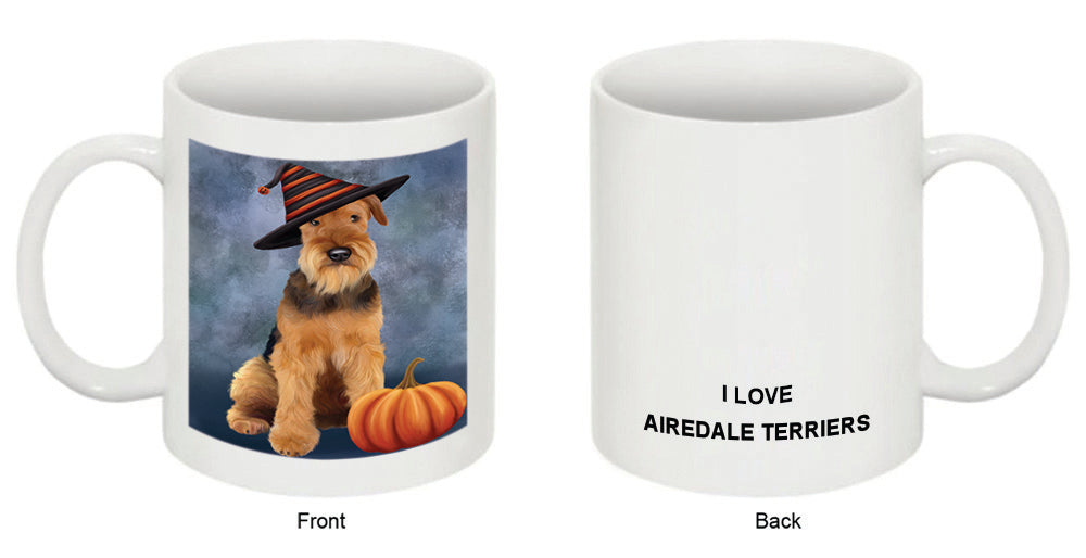 Happy Halloween Airedale Terrier Dog Wearing Witch Hat with Pumpkin Coffee Mug MUG50327