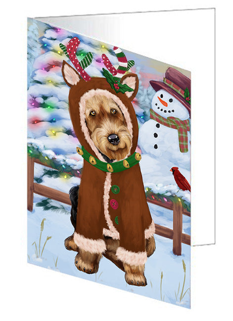 Christmas Gingerbread House Candyfest Airedale Terrier Dog Handmade Artwork Assorted Pets Greeting Cards and Note Cards with Envelopes for All Occasions and Holiday Seasons GCD72884