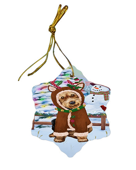 Christmas Gingerbread House Candyfest Airedale Terrier Dog Star Porcelain Ornament SPOR56479