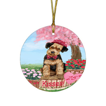 Rosie 25 Cent Kisses Airedale Terrier Dog Round Flat Christmas Ornament RFPOR56113